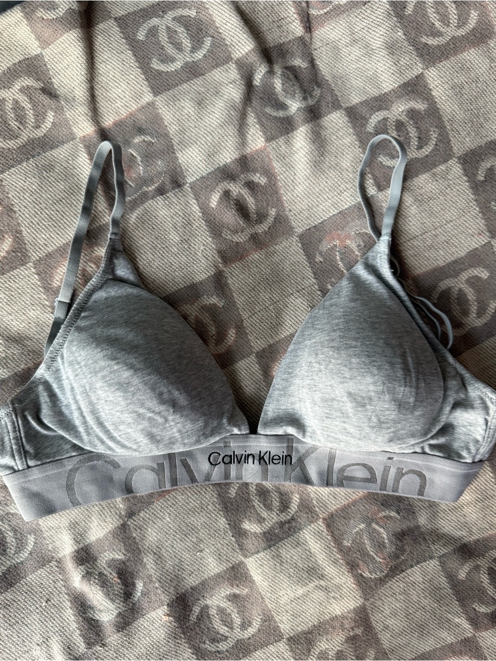 Calvin Klein Light Grey Cotton-Blend Triangle Bralette